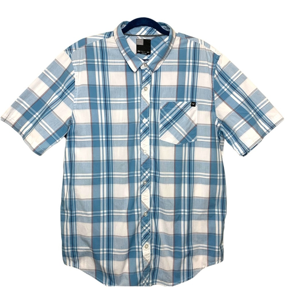 O'Neill Blue White Plaid Short-Sleeve Button-Down Shirt L Casual Coastal Surfer